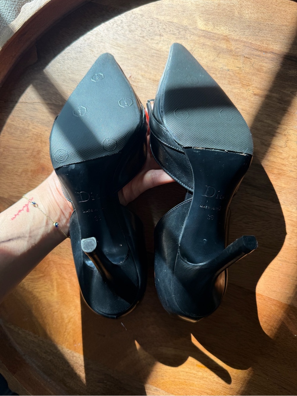 Vintage Dior Black Leather Pointed-Toe Pumps with Silver CD Buckle - Picture 4 of 4